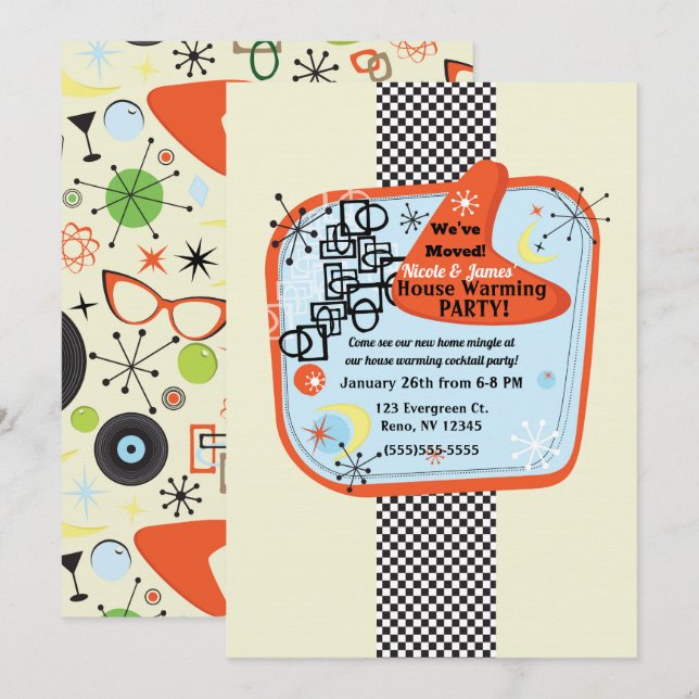 Retro 50's 60's Vintage Housewarming Party Invitation (Front/Back)