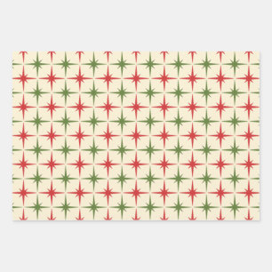 Retro 50s Atomic Age Christmas Starburst Patterns Wrapping Paper Sheets