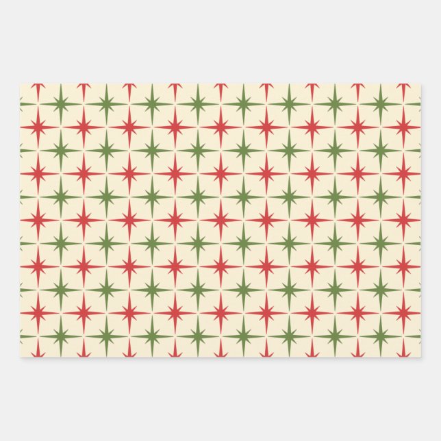 Retro 50s Atomic Age Christmas Starburst Patterns Wrapping Paper Sheets (Front)