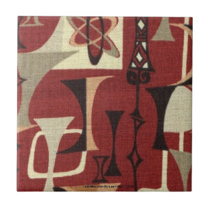 Retro 50s Atomic Print Brick Black Moss and Tan Ceramic Tile