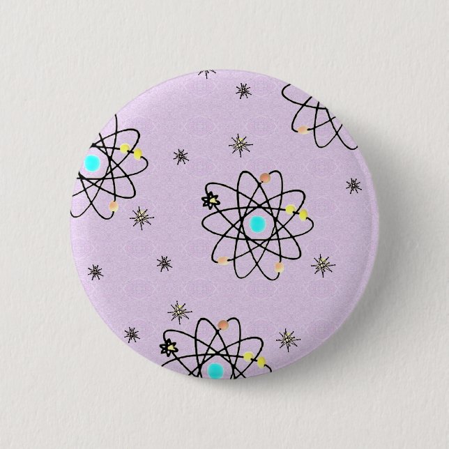 Retro 50s Atomic Print Lavender Apparel & Gifts Pinback Button (Front)