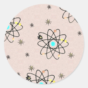 Retro 50s Atomic Print Pink Apparel & Gifts Classic Round Sticker
