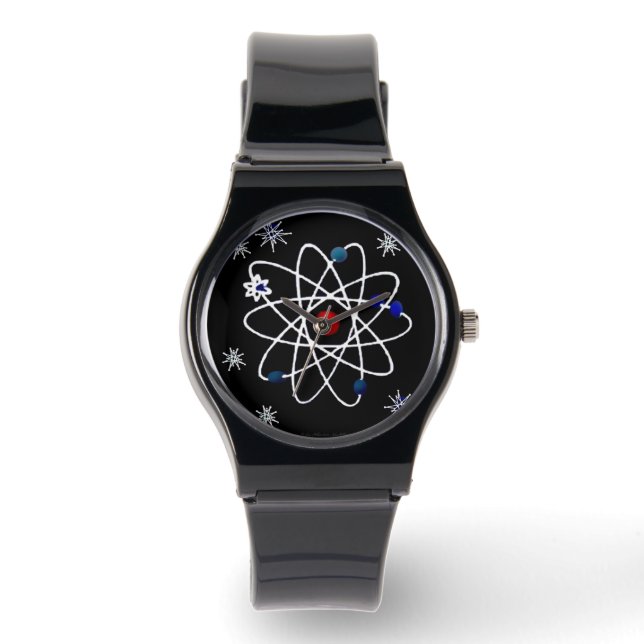 Retro 50s Atomic Symbol Black White Designer Watch (Front)