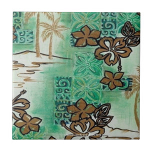 Retro 50s Atomic Tiki Print Bronze Turquoise Ceramic Tile