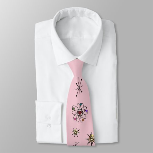 Retro 50s Atomic Valentine Hearts on Pink Neck Tie