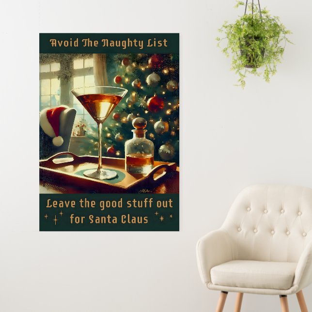 Retro 50s Avoid The Naughty List Christmas Martini Foam Board (In Situ (Wall))
