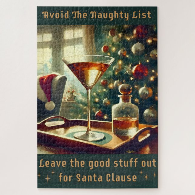 Retro 50s Avoid The Naughty List Christmas Martini Jigsaw Puzzle (Vertical)