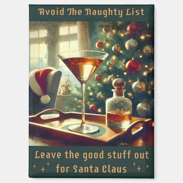 Retro 50s Avoid The Naughty List Christmas Martini Magnet (Front)