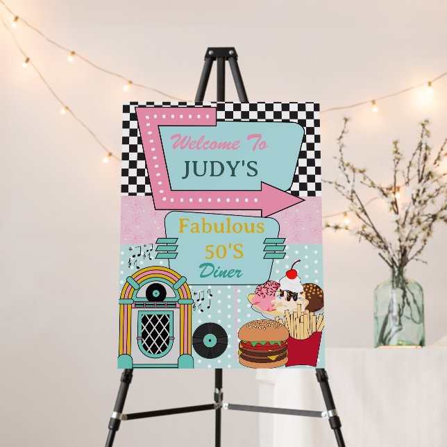 Retro 50s Birthday Party  Banner Foam Board (In Situ (Stand))