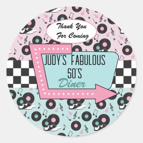 Retro 50s Birthday Party    Favor  Classic Round Sticker