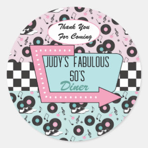 Retro 50s Birthday Party    Favor  Classic Round Sticker