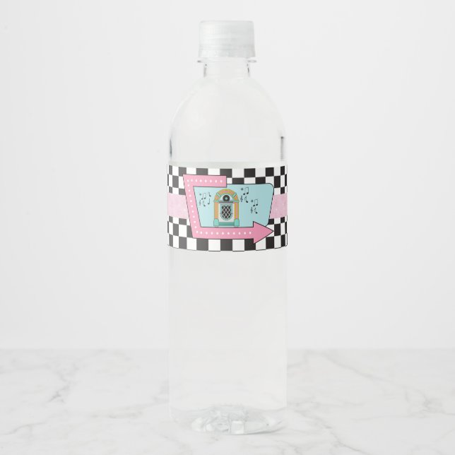 Retro 50s Birthday Party   Water Bottle Label (Front)