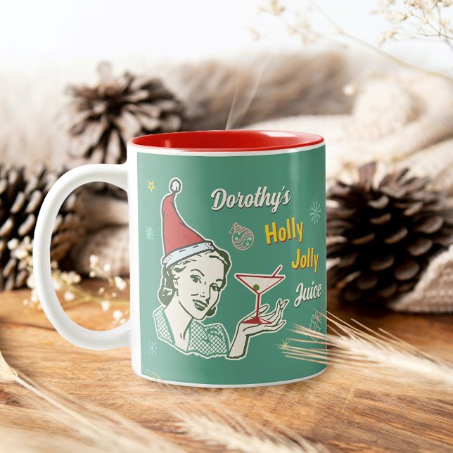 Retro 50s Christmas Holly Jolly Juice Funny Custom Two-Tone Coffee Mug (Creator Uploaded)