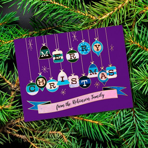 Retro 50s Christmas Ornaments  Foil Holiday Card