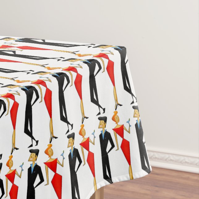 Retro 50s Cocktail Party Couple Rectangle Tablecloth (In Situ)