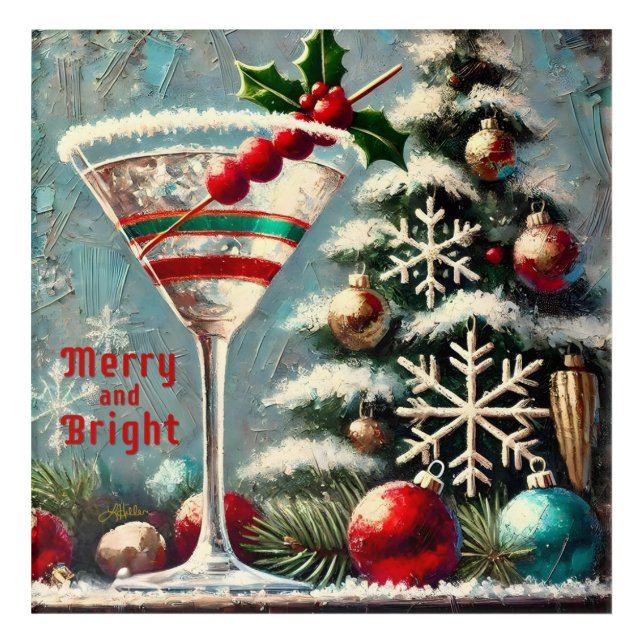 Retro 50s Cranberry Snowflake Christmas Martini Acrylic Print (Front)