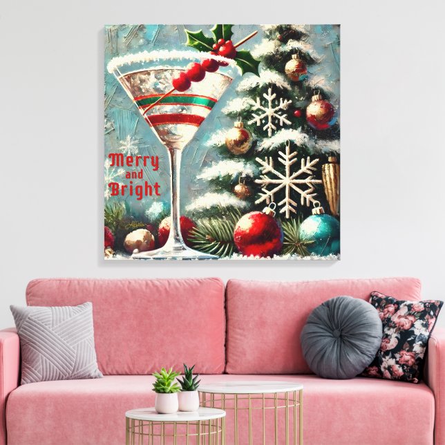 Retro 50s Cranberry Snowflake Christmas Martini Canvas Print (Insitu(LivingRoom))