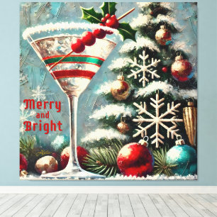 Retro 50s Cranberry Snowflake Christmas Martini Canvas Print