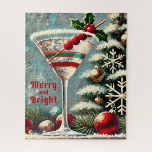 Retro 50s Cranberry Snowflake Christmas Martini Jigsaw Puzzle