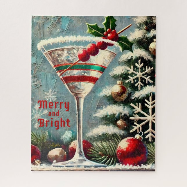 Retro 50s Cranberry Snowflake Christmas Martini Jigsaw Puzzle (Vertical)