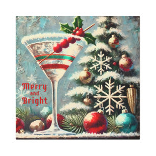 Retro 50s Cranberry Snowflake Christmas Martini Metal Print
