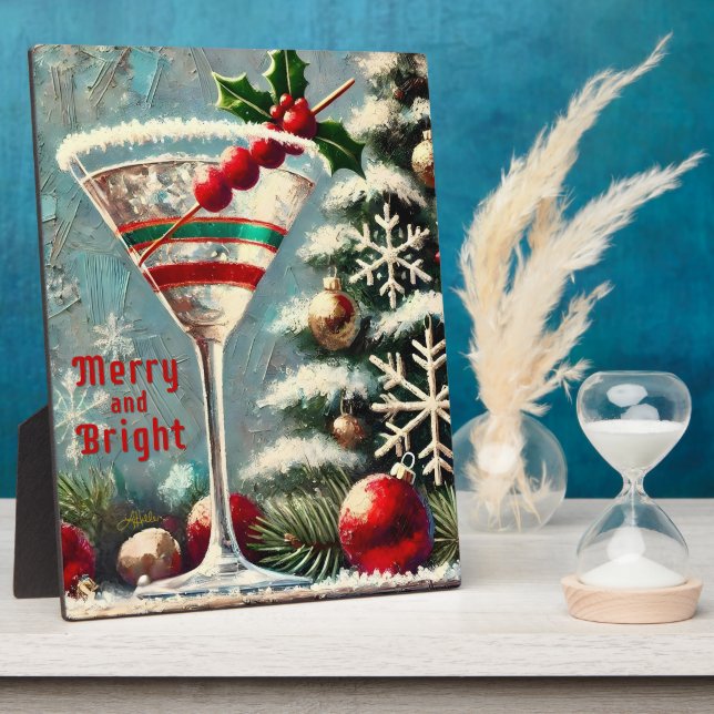 Retro 50s Cranberry Snowflake Christmas Martini Plaque (Side)