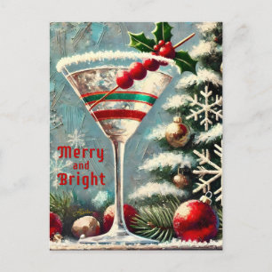 Retro 50s Cranberry Snowflake Christmas Martini Postcard