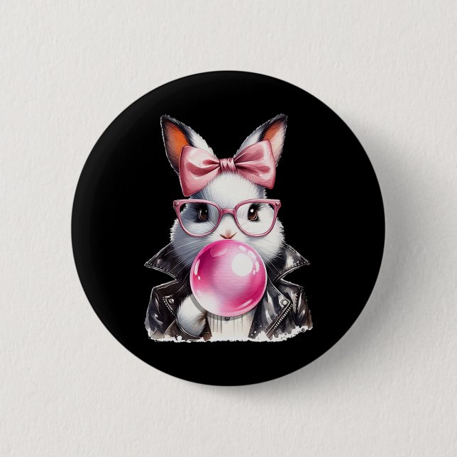 Retro 50's Cute Easter Bunny Blowing Bubble Gum 4  Button (Front)