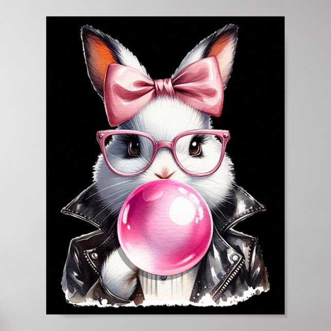 Retro 50's Cute Easter Bunny Blowing Bubble Gum 4  Poster (Front)