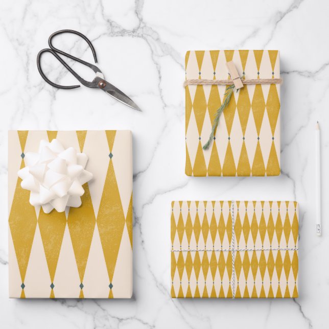 Retro 50s Diamond Geometric Pattern Wrapping Paper Sheets (Front)