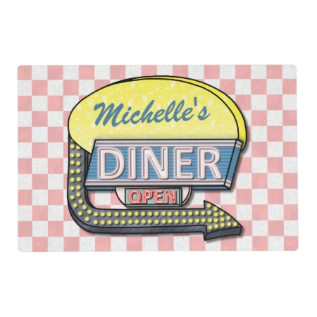 Retro 50's Diner Sign | Personalized Name Placemat
