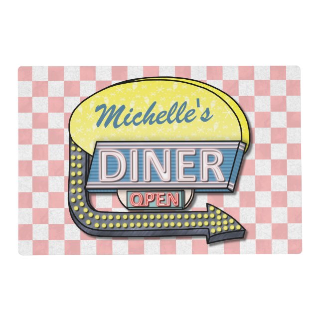 Retro 50's Diner Sign | Personalized Name Placemat (Front)