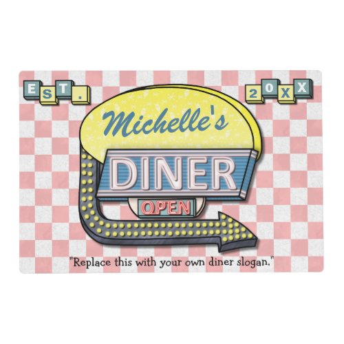 Retro 50s Diner Sign  Personalized Name Slogan Placemat