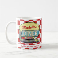 Retro 50's Diner Sign Red Checkered Custom Text