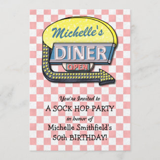 Retro 50s Diner Sock Hop Birthday Party Theme Invitation