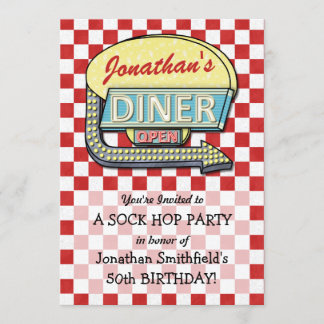Retro 50s Diner Sock Hop Birthday Party Theme Red Invitation