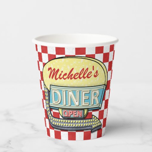 Retro 50s Diner Sock Hop Birthday Party Theme Red Paper Cups | Zazzle
