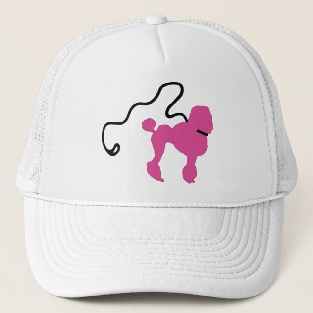 Retro 50's Felt Pink Poodle & Leash Trucker Hat (Front)