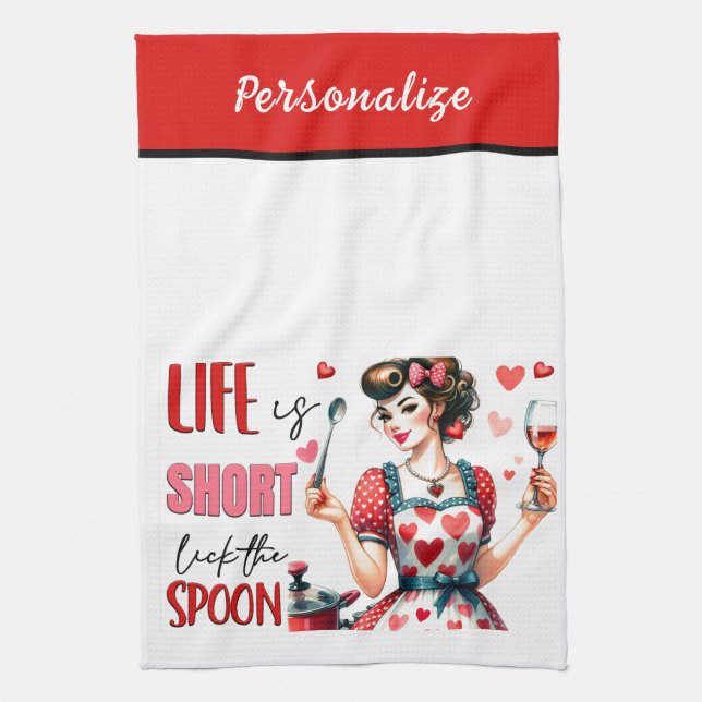 Retro 50s Glam Housewife Funny Sarcastic Humor Kitchen Towel (Vertical)