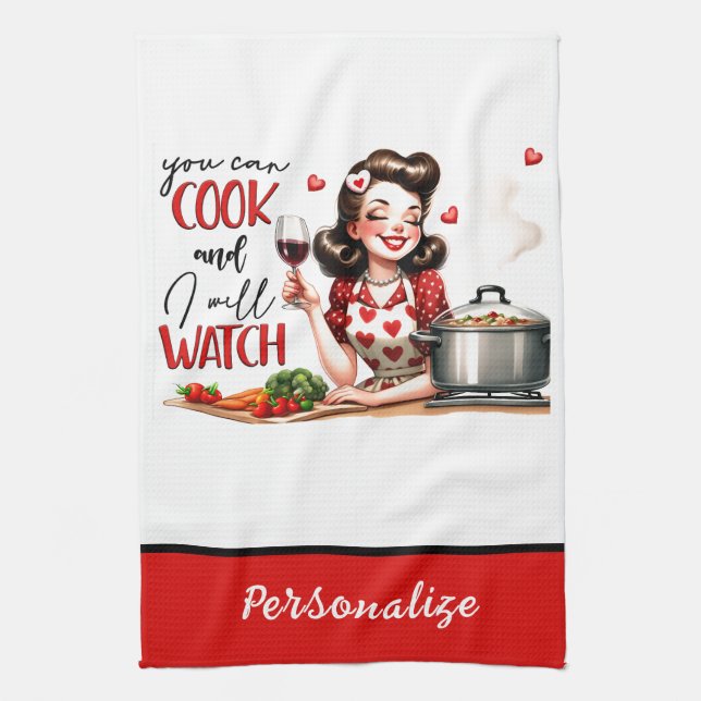 Retro 50s Glam Housewife Funny Sarcastic Humor Kitchen Towel (Vertical)