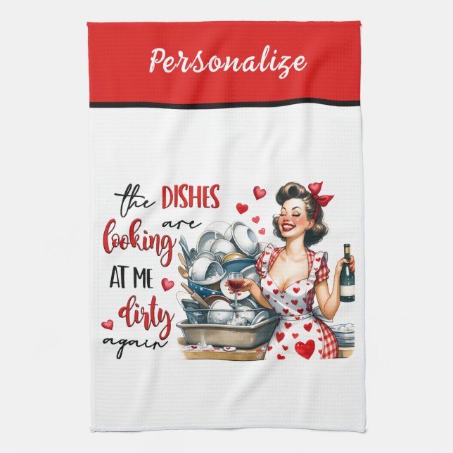 Retro 50s Glam Housewife Funny Sarcastic Humor Kitchen Towel (Vertical)