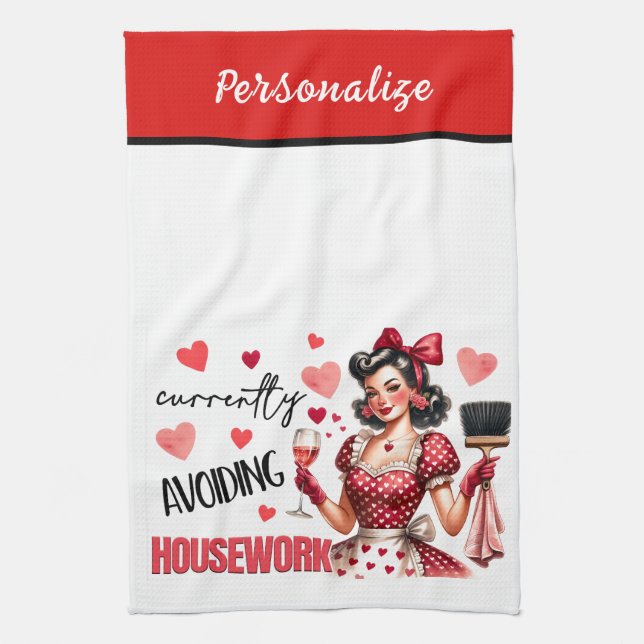 Retro 50s Glam Housewife Funny Sarcastic Humor Kitchen Towel (Vertical)