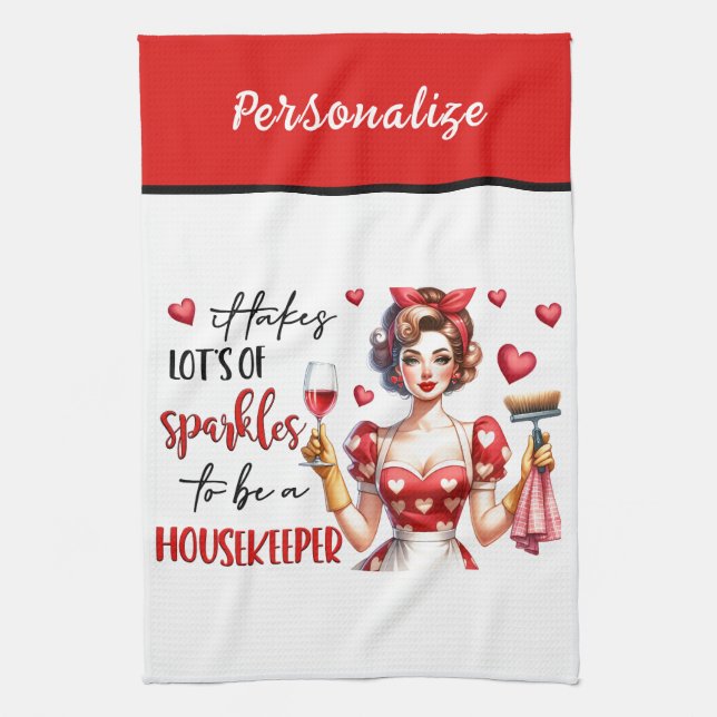 Retro 50s Glam Housewife Funny Sarcastic Humor Kitchen Towel (Vertical)