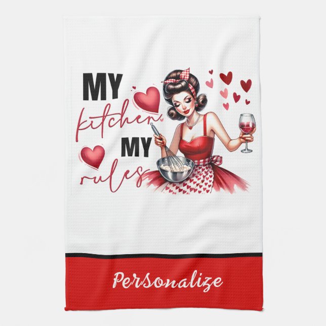 Retro 50s Glam Housewife Funny Sarcastic Humor Kitchen Towel (Vertical)