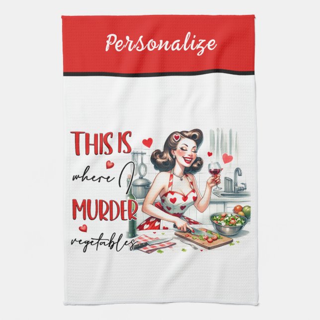 Retro 50s Glam Housewife Funny Sarcastic Humor Kitchen Towel (Vertical)