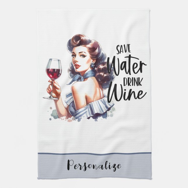Retro 50s Glam Housewife Funny Sarcastic Humor Kitchen Towel (Vertical)