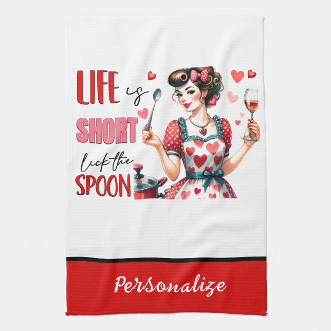 Retro 50s Glam Housewife Funny Sarcastic Humor Kitchen Towel (Vertical)