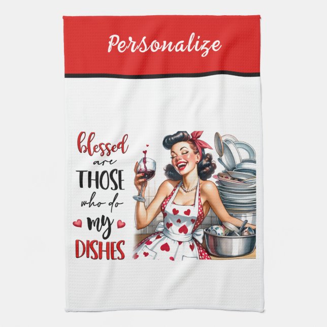 Retro 50s Glam Housewife Funny Sarcastic Humor Kitchen Towel (Vertical)