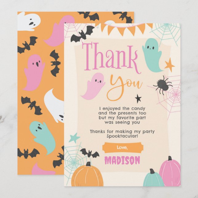 Retro 50s Halloween Party Thank You Card (Front/Back)
