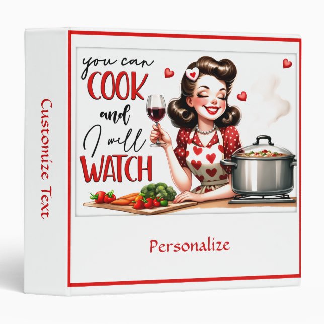 Retro 50s Housewife Funny Kitchen Humor Recipe 3 Ring Binder (Front/Spine)